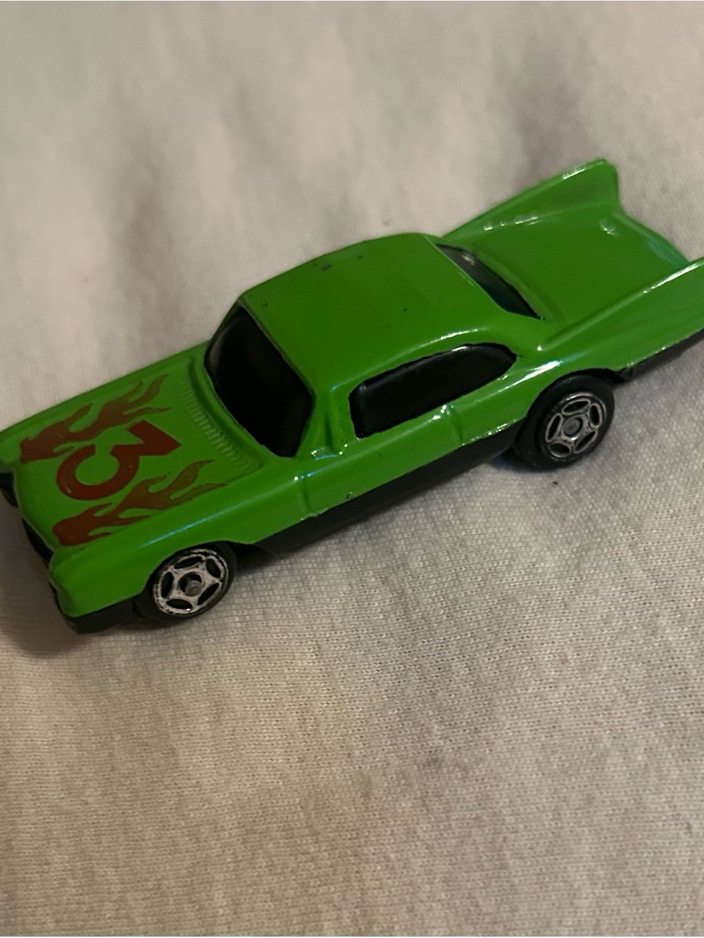Vintage Unbranded Lime Green Diecast Toy Car Flame Graphic Hood